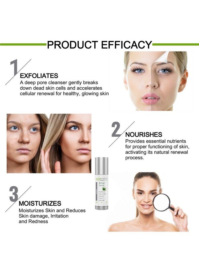 AloeMoist 25% Retinol Serum For Face + Hyaluronic Acid Aloe Vera Vitamin E Oil Jojoba Oil Vitamin C Serum Face Toner Pore Minimizer Acne Treatment Reduces Wrinkles Fine Lines Age Spots 5Oz - Image 3