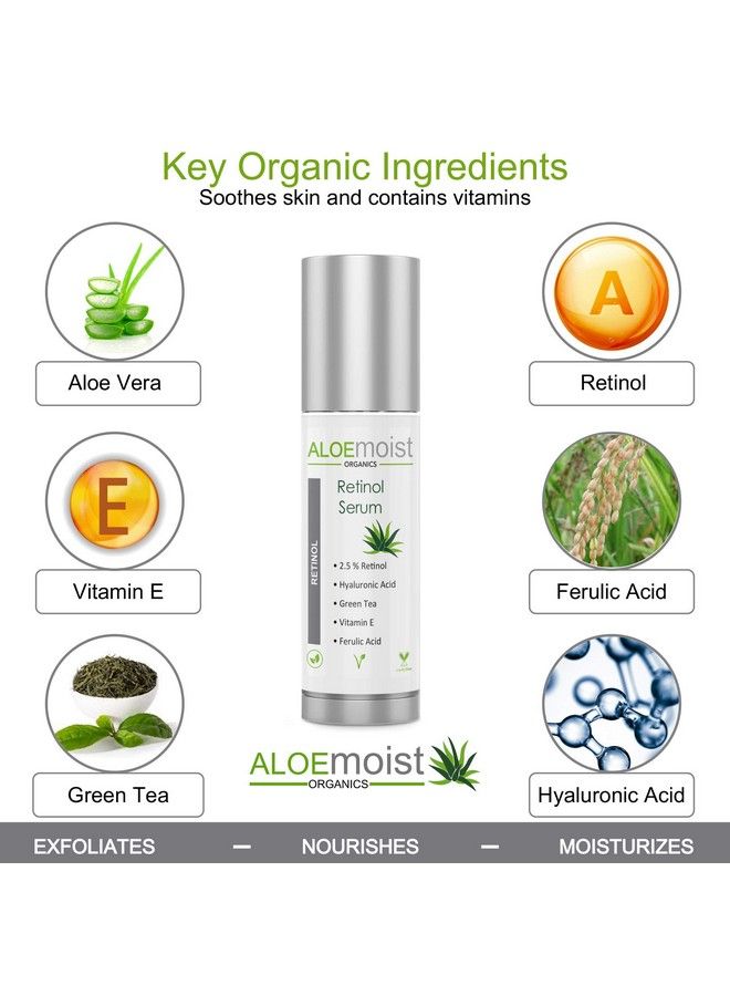 AloeMoist 25% Retinol Serum For Face + Hyaluronic Acid Aloe Vera Vitamin E Oil Jojoba Oil Vitamin C Serum Face Toner Pore Minimizer Acne Treatment Reduces Wrinkles Fine Lines Age Spots 5Oz - Image 4
