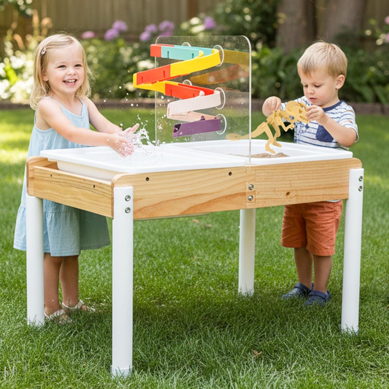 Woodtoe Sand and Water Table for Toddlers Wooden Sensory Play Activity Table with Dinosaur Puzzle 2 Collapsible Bins Acrylic Board Water Track Toys Montessori Kids Tables Learning Toy for Age 3 - Image 3
