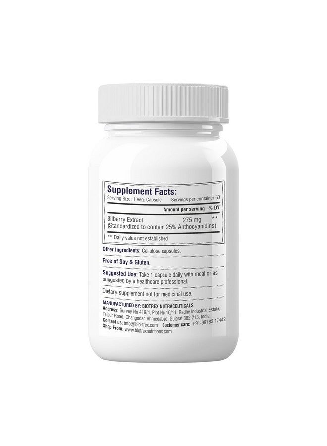 Biotrex Nutraceuticals مستخلص التوت الأزرق من بيوتركس - 275 ملغ (60 كبسولة)، مكمل غذائي لصحة العين - Image 2