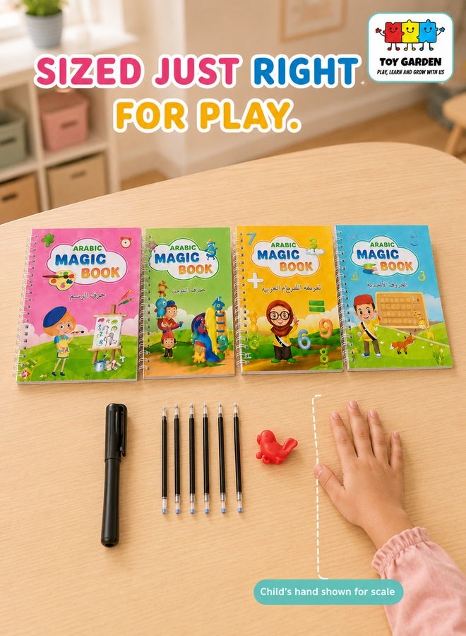 4 PCS Arabic Magic Practice Copybook Reusable Handwriting Tracing Book Alphabet Drawing and Writing for Kids Includes Pen Refills and Grip High Quality Educational Learning Tool Gift for Children - Image 4