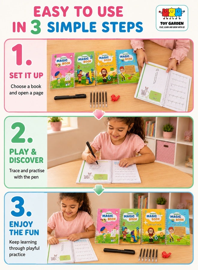 4 PCS Arabic Magic Practice Copybook Reusable Handwriting Tracing Book Alphabet Drawing and Writing for Kids Includes Pen Refills and Grip High Quality Educational Learning Tool Gift for Children - Image 5