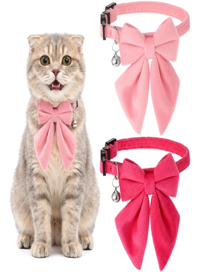 Molain 2 Pack Pink Cat Collar with Bow Bells, Breakaway Safety Cat Bowtie Collar with Bell Adjustable Soft Kitten Collar with Removable Bowtie for Small Girl Cats 8-12Inch - Image 1