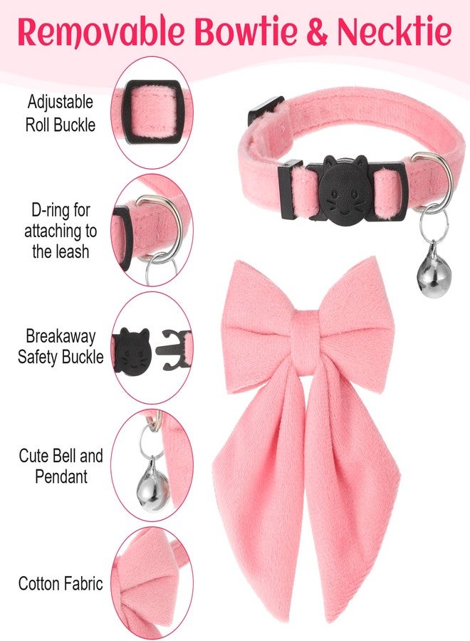 Molain 2 Pack Pink Cat Collar with Bow Bells, Breakaway Safety Cat Bowtie Collar with Bell Adjustable Soft Kitten Collar with Removable Bowtie for Small Girl Cats 8-12Inch - Image 3