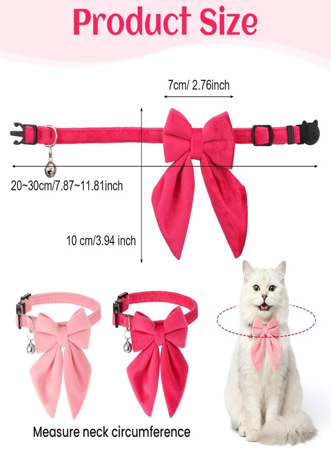 Molain 2 Pack Pink Cat Collar with Bow Bells, Breakaway Safety Cat Bowtie Collar with Bell Adjustable Soft Kitten Collar with Removable Bowtie for Small Girl Cats 8-12Inch - Image 2