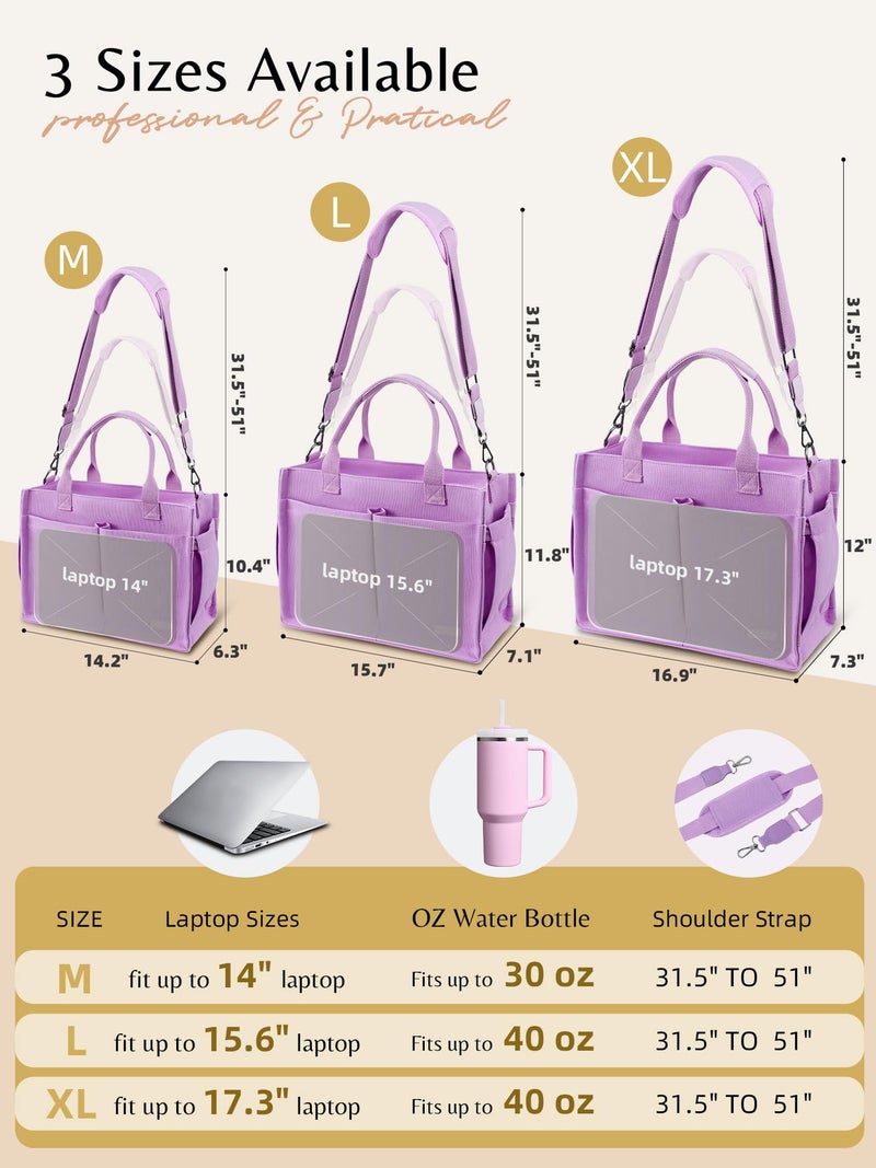 BESBESME Canvas Tote Bag for Women with Zipper, Compartments & Luggage Sleeve, Work and College Crossbody Bag, Adjustable Strap, Laptop Purse for Teacher, Nurse, Travel, Bible Study, Purple XL - Image 5