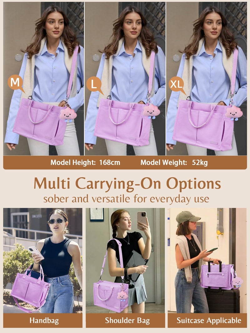 BESBESME Canvas Tote Bag for Women with Zipper, Compartments & Luggage Sleeve, Work and College Crossbody Bag, Adjustable Strap, Laptop Purse for Teacher, Nurse, Travel, Bible Study, Purple XL - Image 2