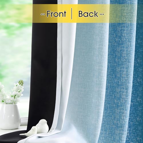 Geomoroccan Ombre 100% Blackout Curtains 84 Inches Long 2 Panels for Bedroom Blue White Gradient Patterned Room Darkening Thermal Insulated Rod Pocket Window Treatment Drapes - Image 5