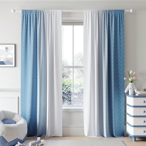 Geomoroccan Ombre 100% Blackout Curtains 84 Inches Long 2 Panels for Bedroom Blue White Gradient Patterned Room Darkening Thermal Insulated Rod Pocket Window Treatment Drapes - Image 1