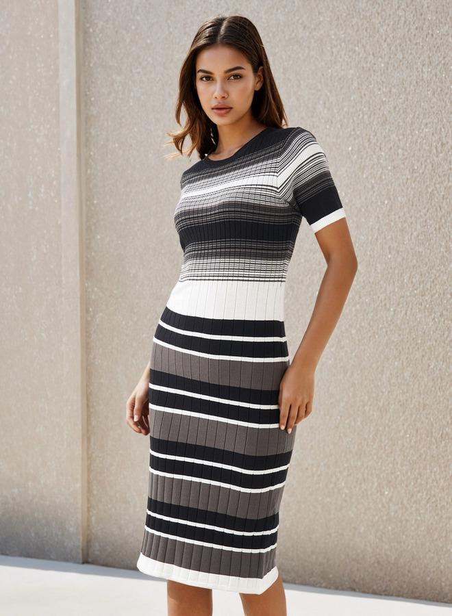 2Xtremz Bodycon Midi Length Viscose Blend Dress with Stripes - Image 1