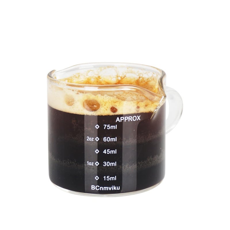 Bcnmviku 1 Pack Double Spouts Measuring Triple Pitcher Milk Cup 75ML Espresso Shot Glasses Parts Clear Glass