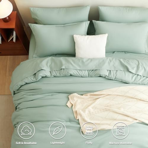 CozyLux King Comforter Set Sage Green, 7 Pieces Bed in a Bag, Bedding Comforter Set with Sheets, All Season Boho 7PC Bed Sets with Comforter, Fitted Sheets, Flat Sheets, Pillow Shams and Pillowcases - Image 2