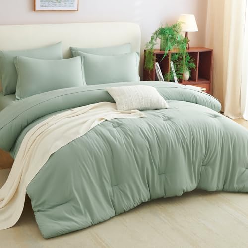 CozyLux King Comforter Set Sage Green, 7 Pieces Bed in a Bag, Bedding Comforter Set with Sheets, All Season Boho 7PC Bed Sets with Comforter, Fitted Sheets, Flat Sheets, Pillow Shams and Pillowcases - Image 3