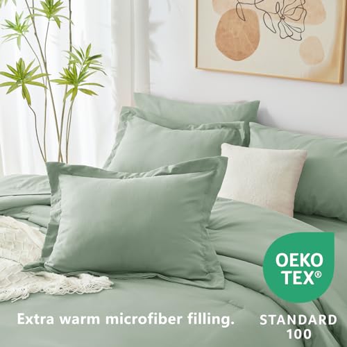 CozyLux King Comforter Set Sage Green, 7 Pieces Bed in a Bag, Bedding Comforter Set with Sheets, All Season Boho 7PC Bed Sets with Comforter, Fitted Sheets, Flat Sheets, Pillow Shams and Pillowcases - Image 4