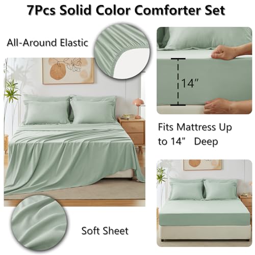 CozyLux King Comforter Set Sage Green, 7 Pieces Bed in a Bag, Bedding Comforter Set with Sheets, All Season Boho 7PC Bed Sets with Comforter, Fitted Sheets, Flat Sheets, Pillow Shams and Pillowcases - Image 5