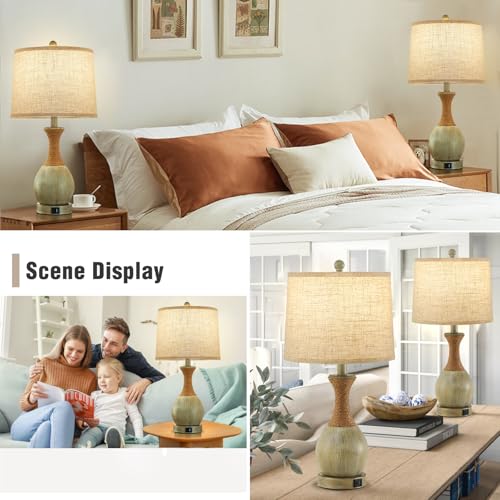 EJIAXIN Bedside Table Lamp Set of 2 - Bedroom Table Lamps with Adjustable Color Temperatures - Boho Rattan Lamps with USB A+C Charging Ports Grey Farmhouse Living Room Lamps for Reading Bulbs Included - Image 5