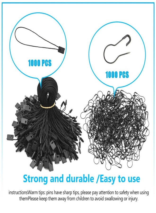 Hocansen 1000Pcs Hang Tag Fastener and 1000Pcs Safety Pins Black Hanging Tag Nylon String Snap Lock Metal Ground Pins for Clothing Tags and Labels (Black/BZ-GS) - Image 3