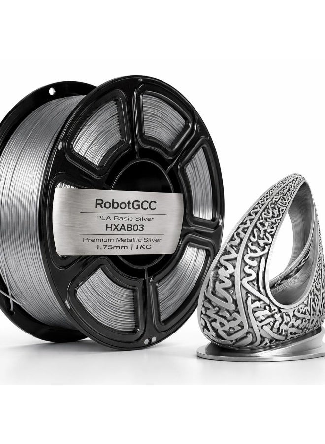 robotgcc PLA Basic Silver 1.75mm 3D Printing Material 1KG Spool for FDM 3D Printer, Smooth Extrusion, Stable Diameter ±0.02mm, Low Warping, Strong Layer Adhesion, Easy Print PLA Material for Prototyping, Engineering Models, DIY Printing, Robotics Parts, Consistent Performance High Precision Filament - Image 1