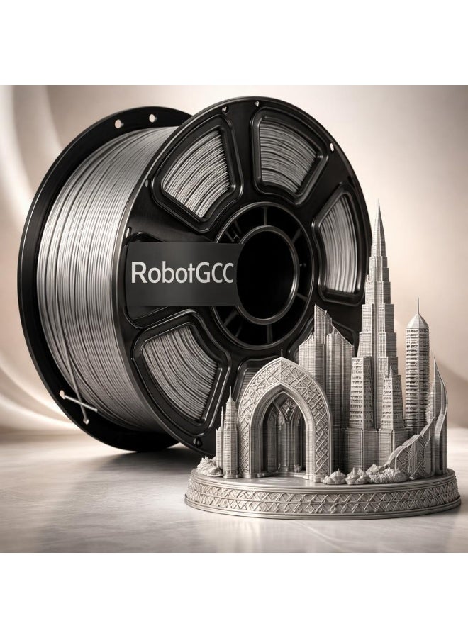 وبوت جي سي سي خيوط طباعة ثلاثية الأبعاد RobotGCC PLA باللون الفضي، قطر 1.75 مم ووزن 1 كجم، بثق سلس وتشوه منخفض والتصاق قوي للطبقات، لطابعات FDM والنماذج والمجسمات - Image 3