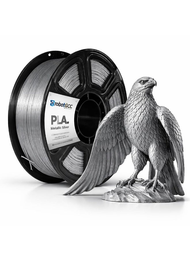 وبوت جي سي سي خيوط طباعة ثلاثية الأبعاد RobotGCC PLA باللون الفضي، قطر 1.75 مم ووزن 1 كجم، بثق سلس وتشوه منخفض والتصاق قوي للطبقات، لطابعات FDM والنماذج والمجسمات - Image 2