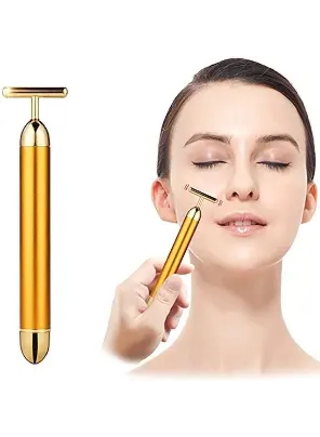 EasyLife Beauty Bar 24k gold pulse facial massager, T-shaped electric facial massager, forehead cheek neck arm eye and nose massager skin care tool - Image 1