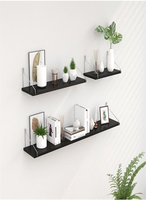 3-Piece Home Decor Shelf Set，Wall-mounted Wood Shelves,Wooden Shelf With Metal Brackets,With Installation Tools, Black Shelf