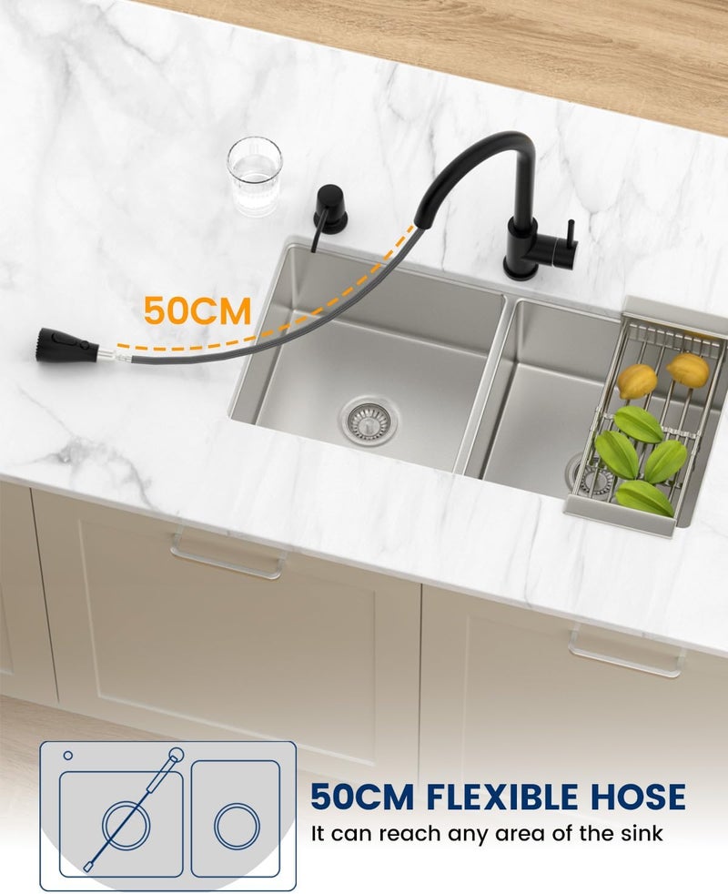 DAYONE Kitchen Sink Mixer Tap with Soap Dispenser, 3 Modes Single-Handle Kitchen Sink Mixer with Sprayer, Stainless Steel Kitchen Faucet 360° Swivel Matte Black - Image 4