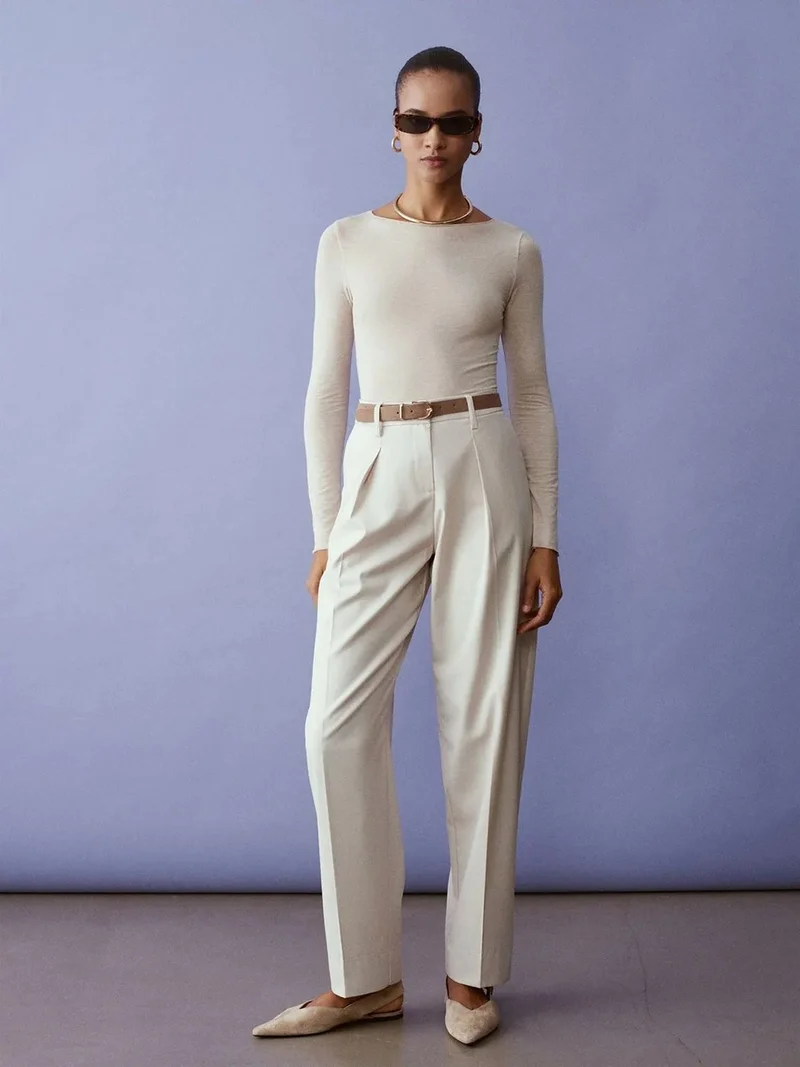 ديلفين DILVIN Belted Straight-Leg Crepe Trousers
