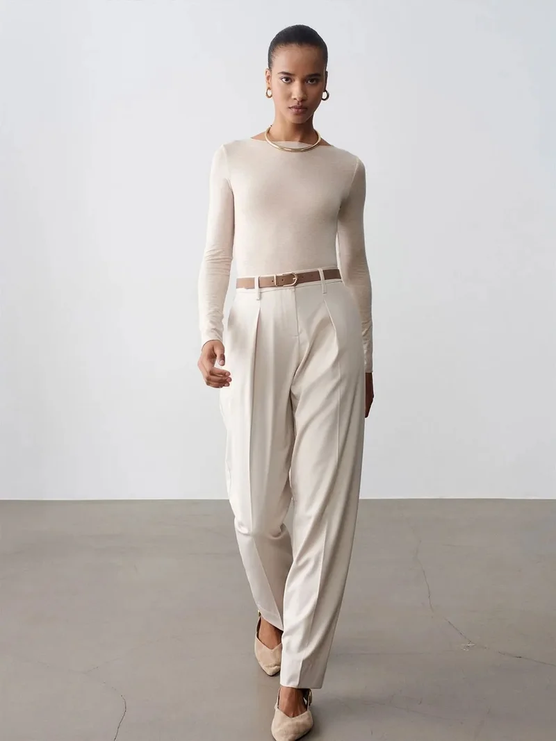 ديلفين DILVIN Belted Straight-Leg Crepe Trousers
