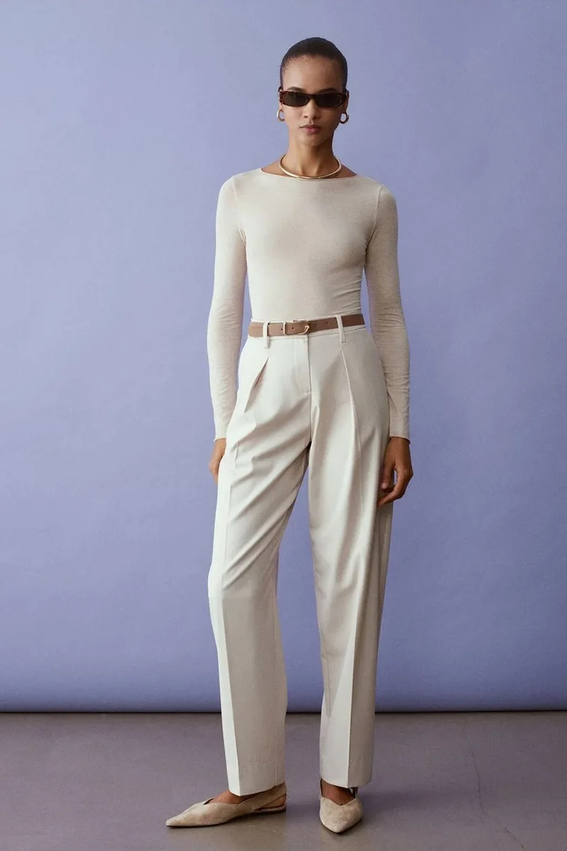 DILVIN Belted Straight-Leg Crepe Trousers