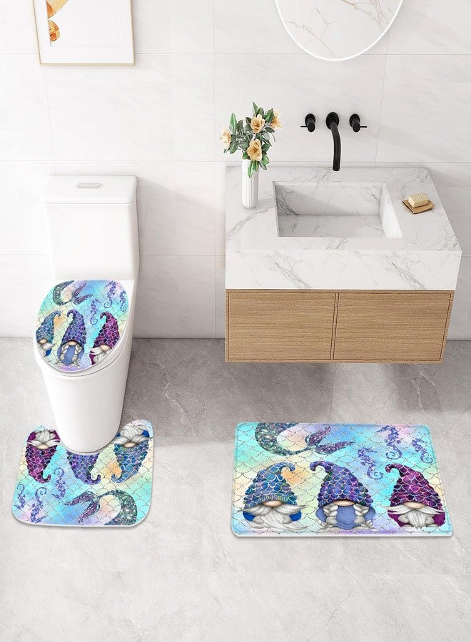 Litabel 4 Pcs Summer Mermaid Gnomes Shower Curtain Set with Non-Slip Rugs, Toilet Lid Cover and Bath Mat,Ocean Bathroom Decor Set with Shower Curtain and Rugs(Hooks Not Included) - Image 4