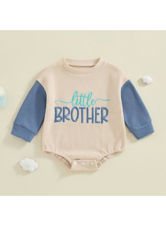 BeQeuewll Fall Toddler Baby Boy Girl Clothes Sister Brother Matching Outfit Letter Print Long Sleeve Sweatshirt Bubble Romper, Lil Bro-blue, 0-3 Months - Image 2