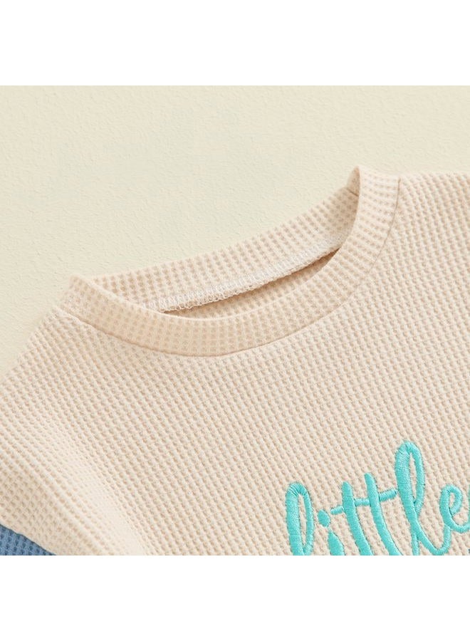 BeQeuewll Fall Toddler Baby Boy Girl Clothes Sister Brother Matching Outfit Letter Print Long Sleeve Sweatshirt Bubble Romper, Lil Bro-blue, 0-3 Months - Image 5
