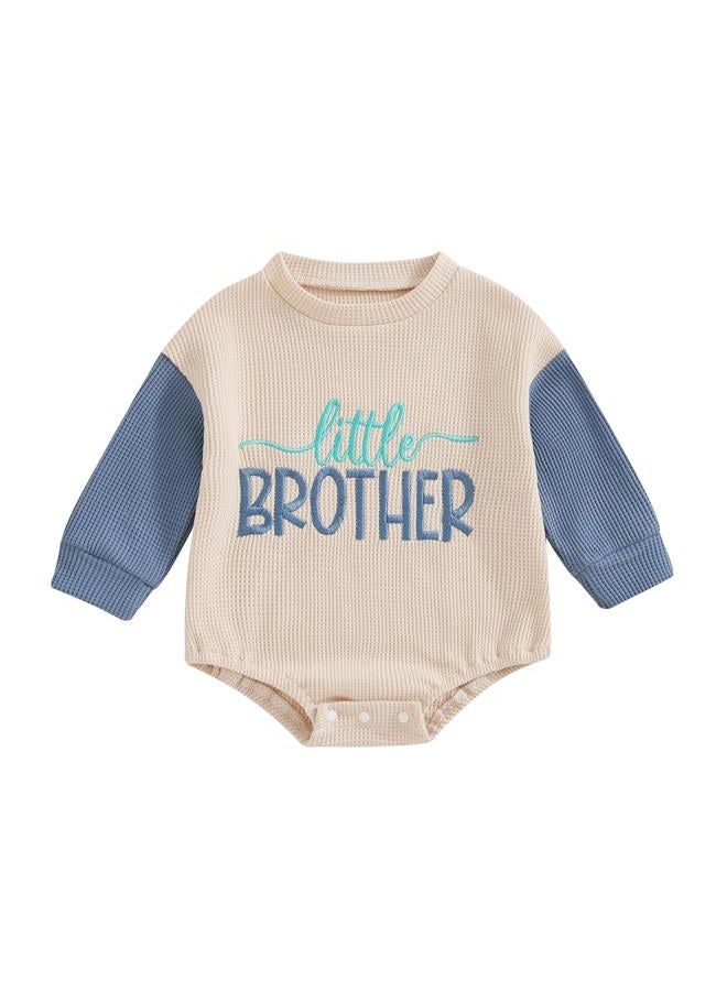 BeQeuewll Fall Toddler Baby Boy Girl Clothes Sister Brother Matching Outfit Letter Print Long Sleeve Sweatshirt Bubble Romper, Lil Bro-blue, 0-3 Months - Image 1