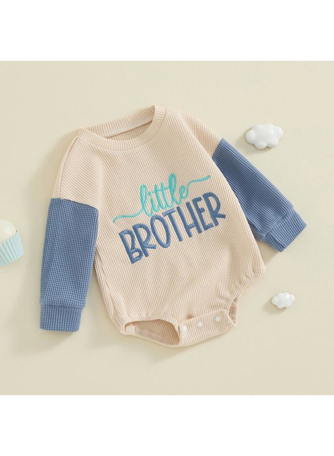 BeQeuewll Fall Toddler Baby Boy Girl Clothes Sister Brother Matching Outfit Letter Print Long Sleeve Sweatshirt Bubble Romper, Lil Bro-blue, 0-3 Months - Image 3