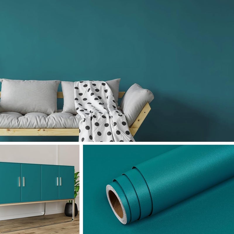 Livelynine 158x394 Teal Peel and Stick Wallpaper for Bathroom Bedroom Accent Wall Paper Removable Solid Color Light Teal Contact Paper Classroom Self Adhesive Shelf Liner Kitchen Cabinet Vinyl Wrap - Image 2