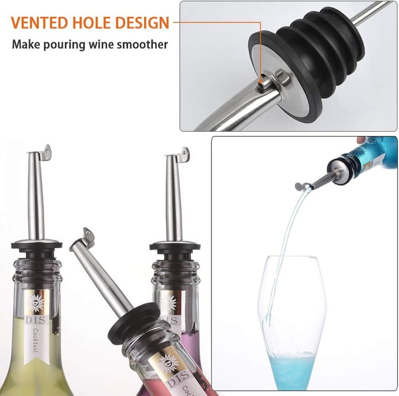 FOCCTS 4 Pcs Bottle Pourer, Spirit Pourer, Drinks Pourer, Oil Pourer, Stainless Steel Freeflow Pourer with 1 Cleaning Brush - Image 5