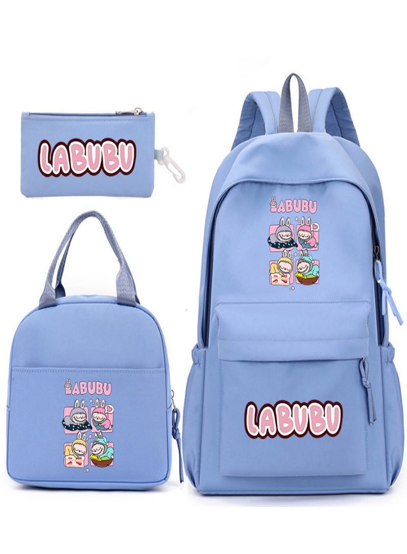 Labubu Children Backpack Schoolbag Teen Student School Book bag with Lunch Box Pen Case 3 in 1 for Kids