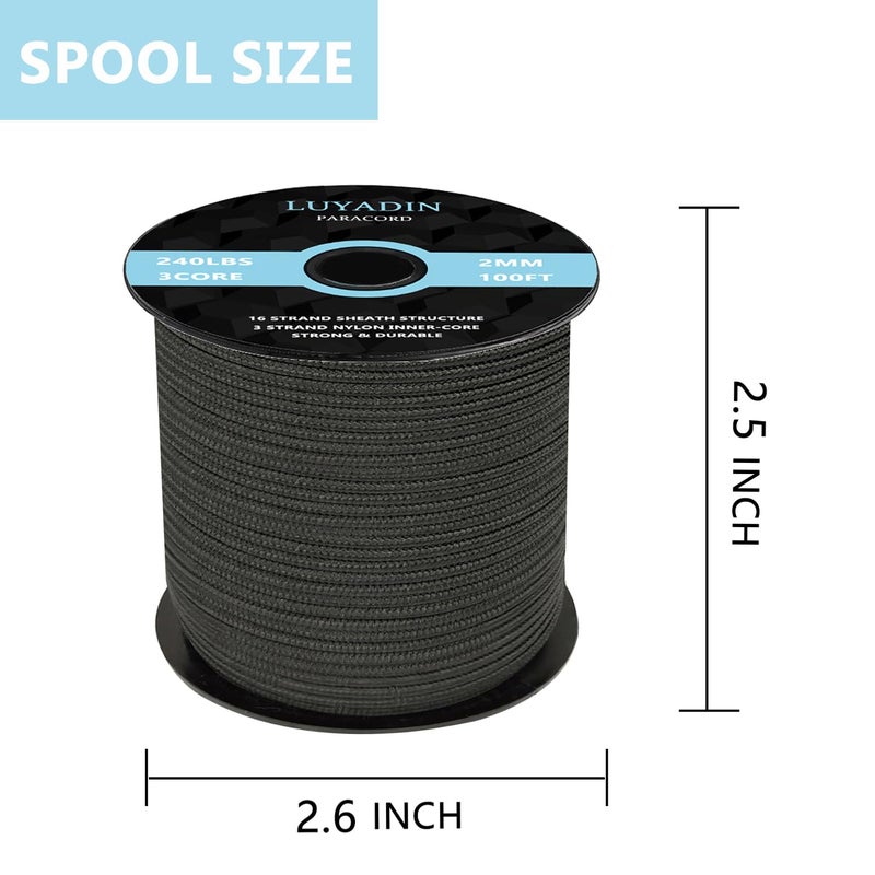 LUYADIN Paracord 240lb - Diameter 2mm Micro Utility Cord -3 Strand Parachute Spool Cord - 100ft 200ft,Paracord for Camping,Hiking,Fishing,Outdoor and DIY - Image 2
