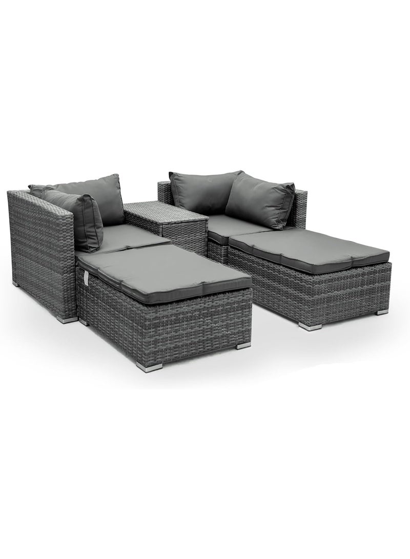 73Hours 5-Piece Outdoor Rattan Sofa Set with Side Table and Cushions – Grey - Image 4
