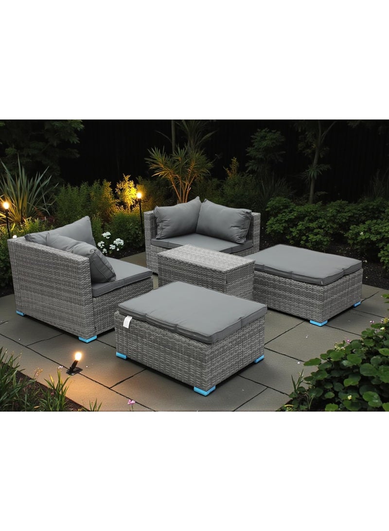 73Hours 5-Piece Outdoor Rattan Sofa Set with Side Table and Cushions – Grey - Image 3