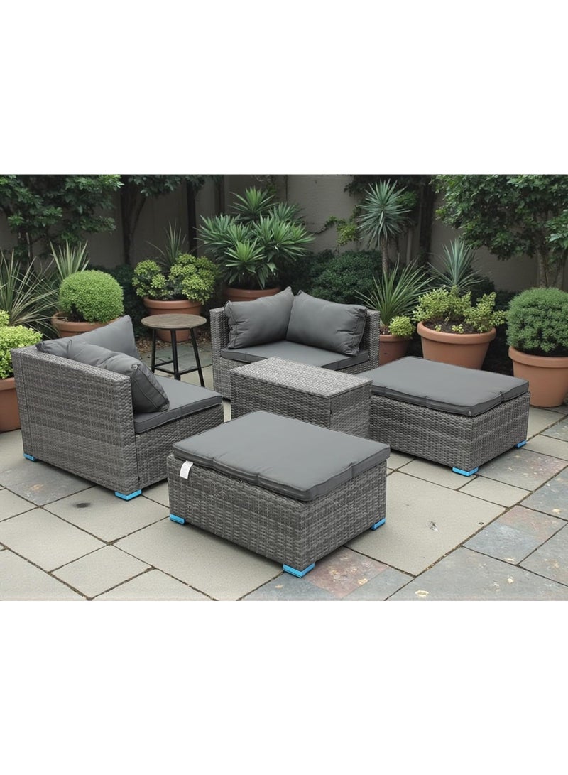 73Hours 5-Piece Outdoor Rattan Sofa Set with Side Table and Cushions – Grey - Image 1