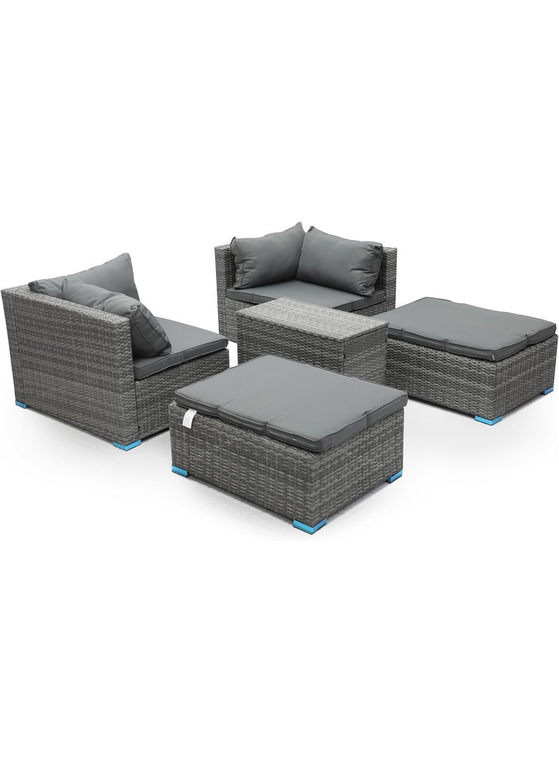 73Hours 5-Piece Outdoor Rattan Sofa Set with Side Table and Cushions – Grey - Image 2