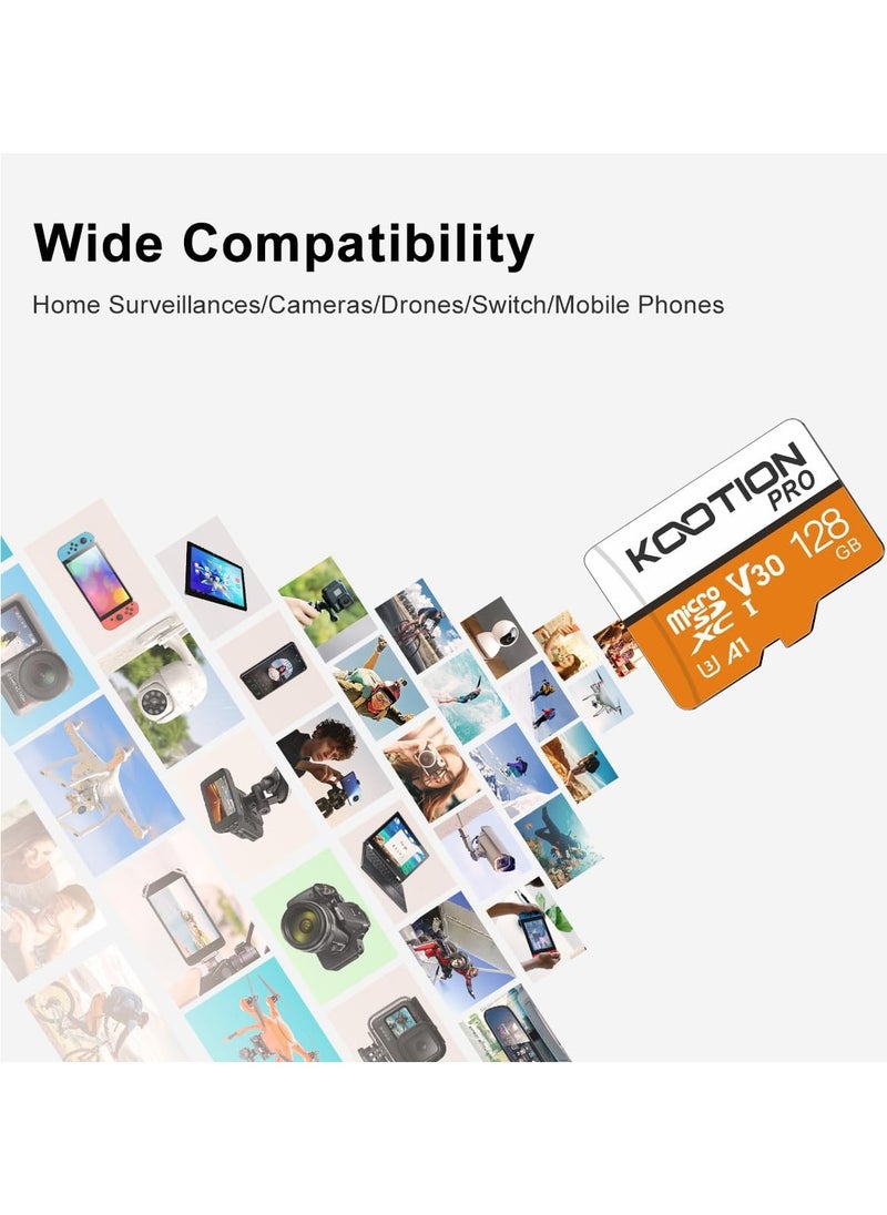 Kotion - KOOTION 128GB Micro SDXC UHS-I U3 V30 A1 Memory Card - High Speed TF Card for Phone, Camera - Image 1