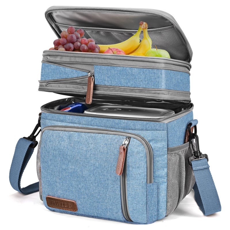 MIYCOO Lunch Bag for Women Men Double Deck Lunch Box  Leakproof Insulated Soft Large Lunch Cooler Bag Blue15L