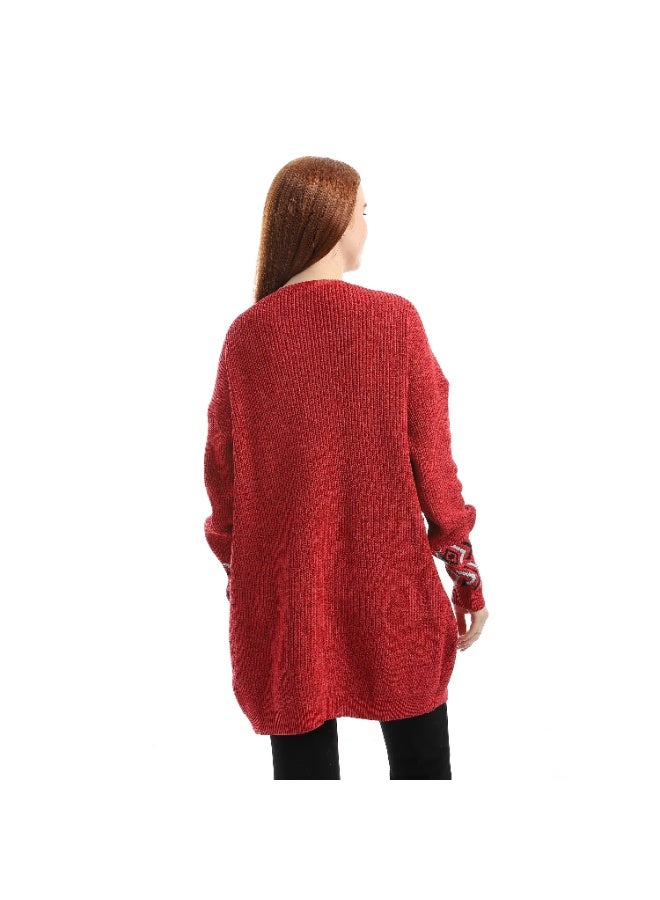 سيزار كارديجان حريمي صوف طويل مزود بنقش علي الجيب - Image 3