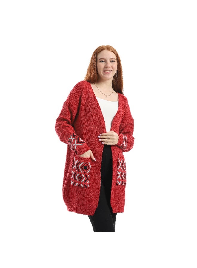 سيزار كارديجان حريمي صوف طويل مزود بنقش علي الجيب - Image 1