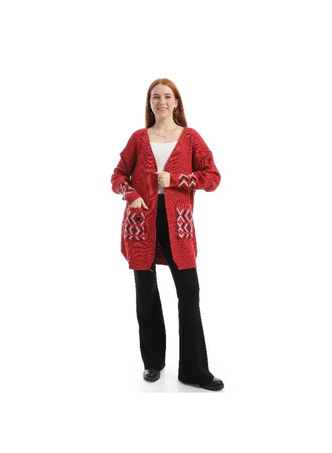 سيزار كارديجان حريمي صوف طويل مزود بنقش علي الجيب - Image 5