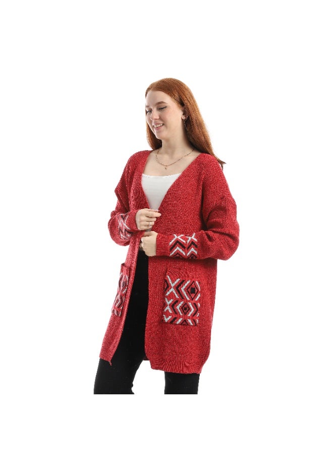 سيزار كارديجان حريمي صوف طويل مزود بنقش علي الجيب - Image 2