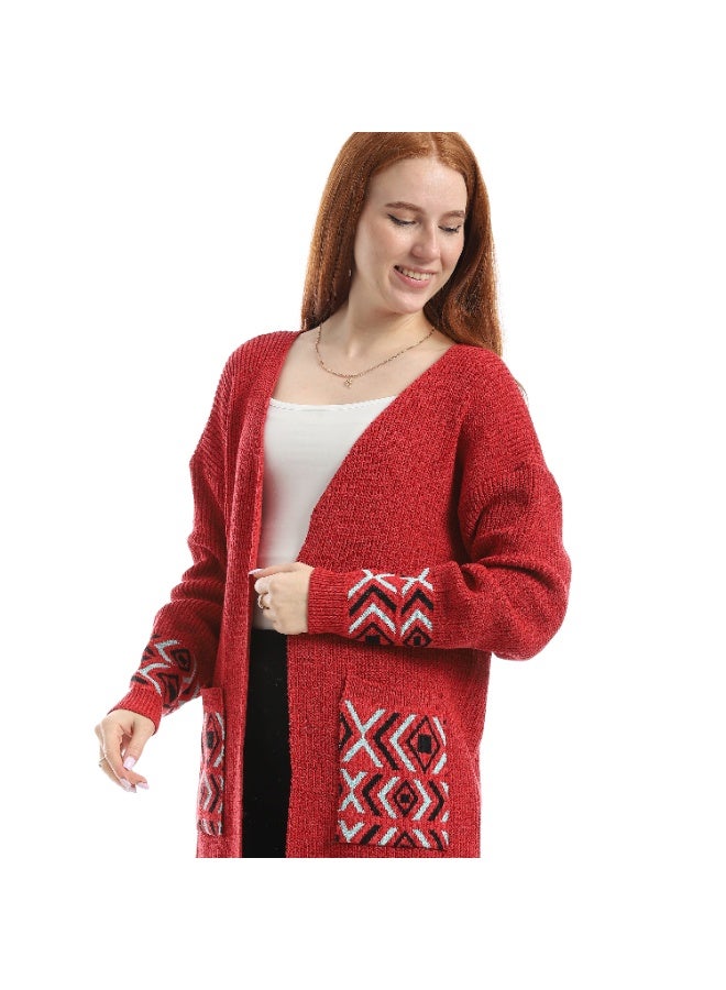 سيزار كارديجان حريمي صوف طويل مزود بنقش علي الجيب - Image 4